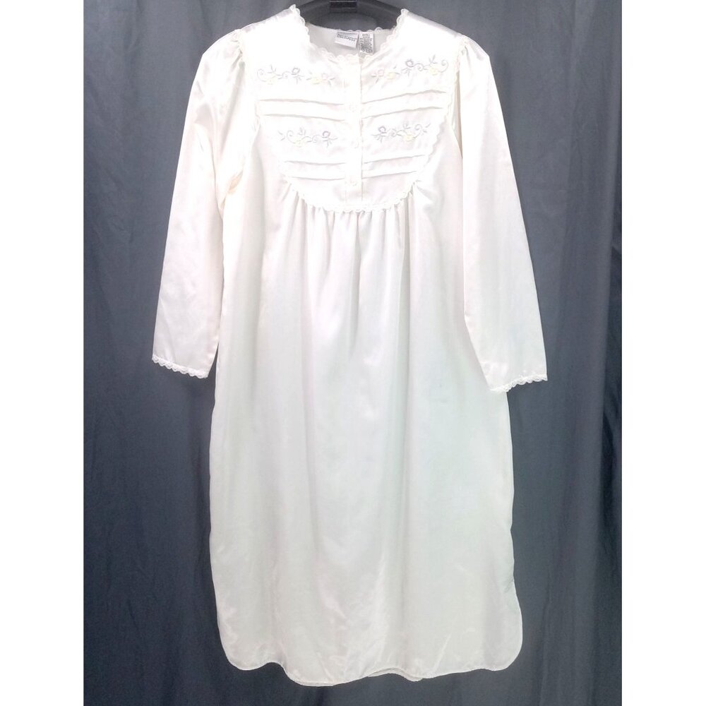 Vintage Delicates Womens Brushed Back Nightgown Size S Pleated Silky Embroidered